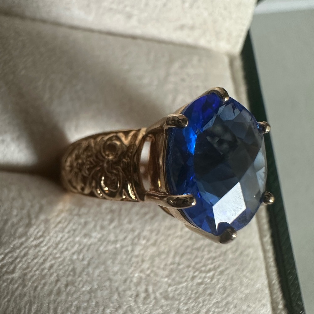 Deep Blue Gold Tone Ring - image 3